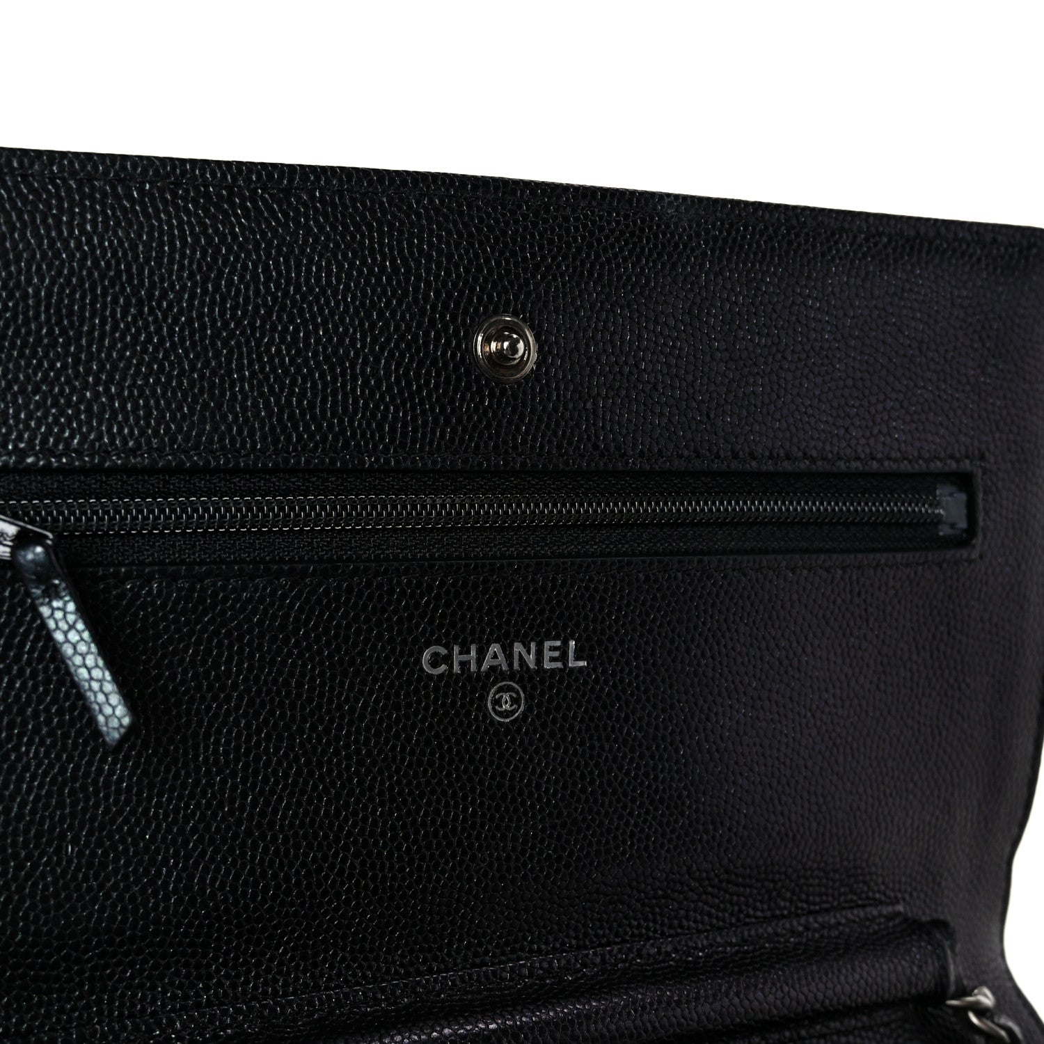 Chanel Iridescent Caviar Chevron Quilted Wallet On Chain WOC Black 6 of 12