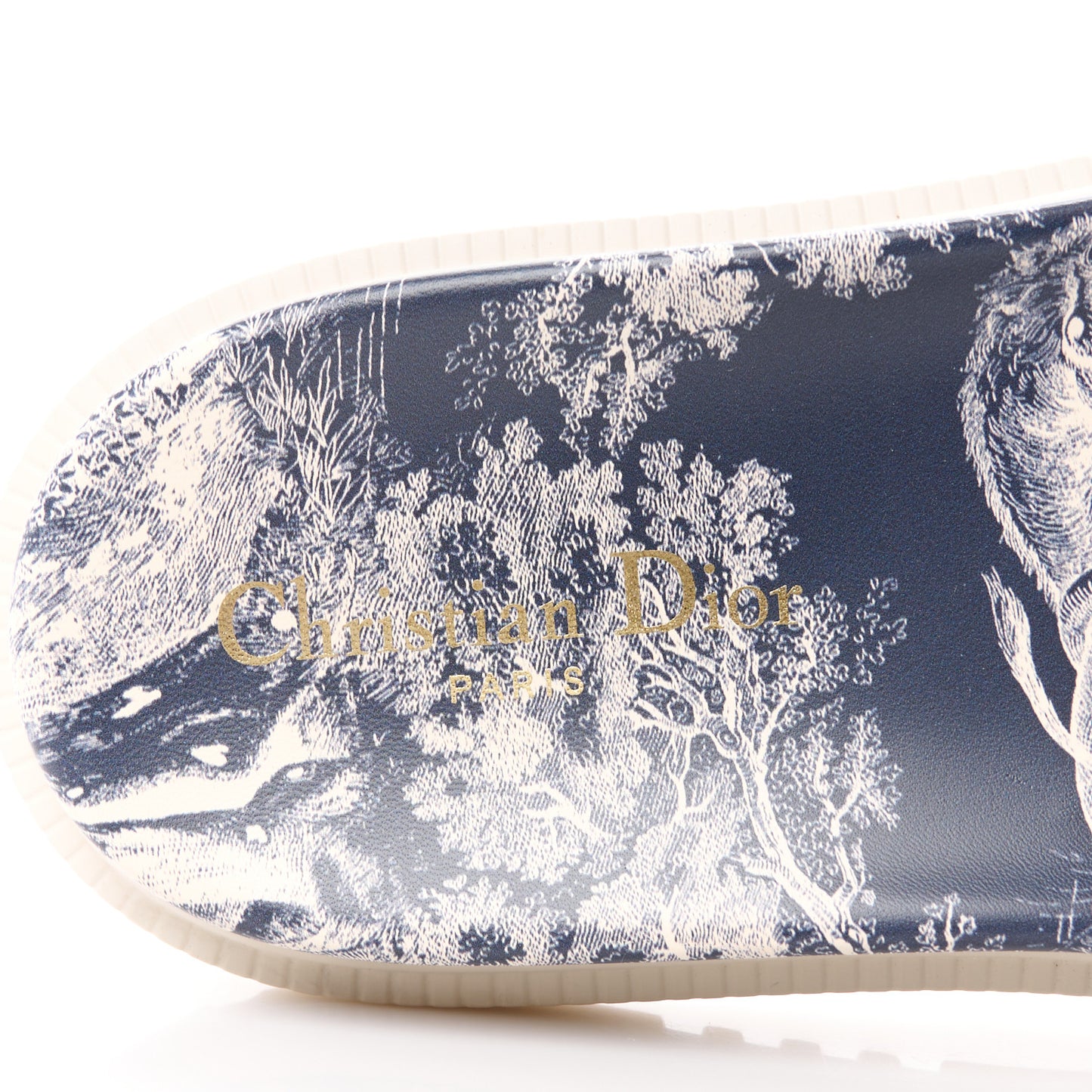 Canvas Toile de Jouy Embroidered Dway 10mm Slide Sandals 40 Deep Blue