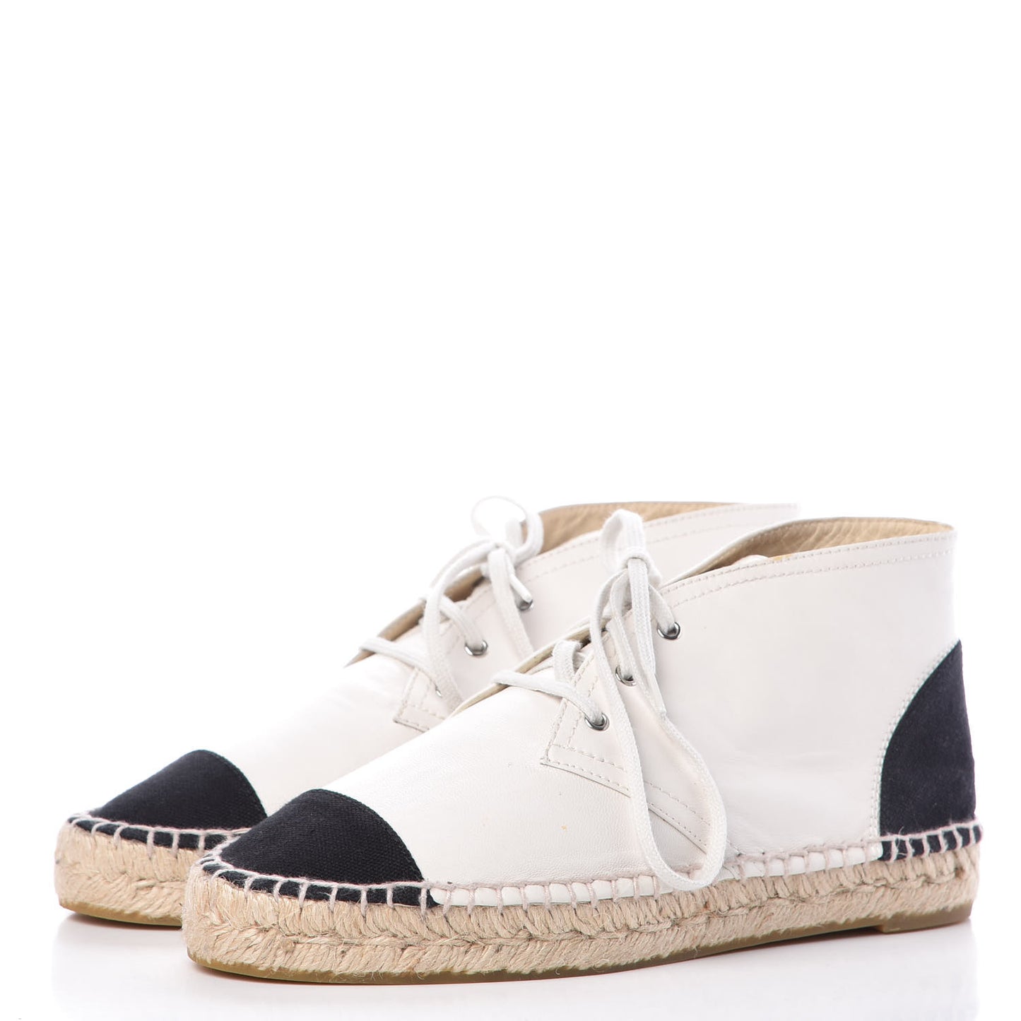Lambskin Canvas Cap Toe Lace Up Espadrilles 38 White Black