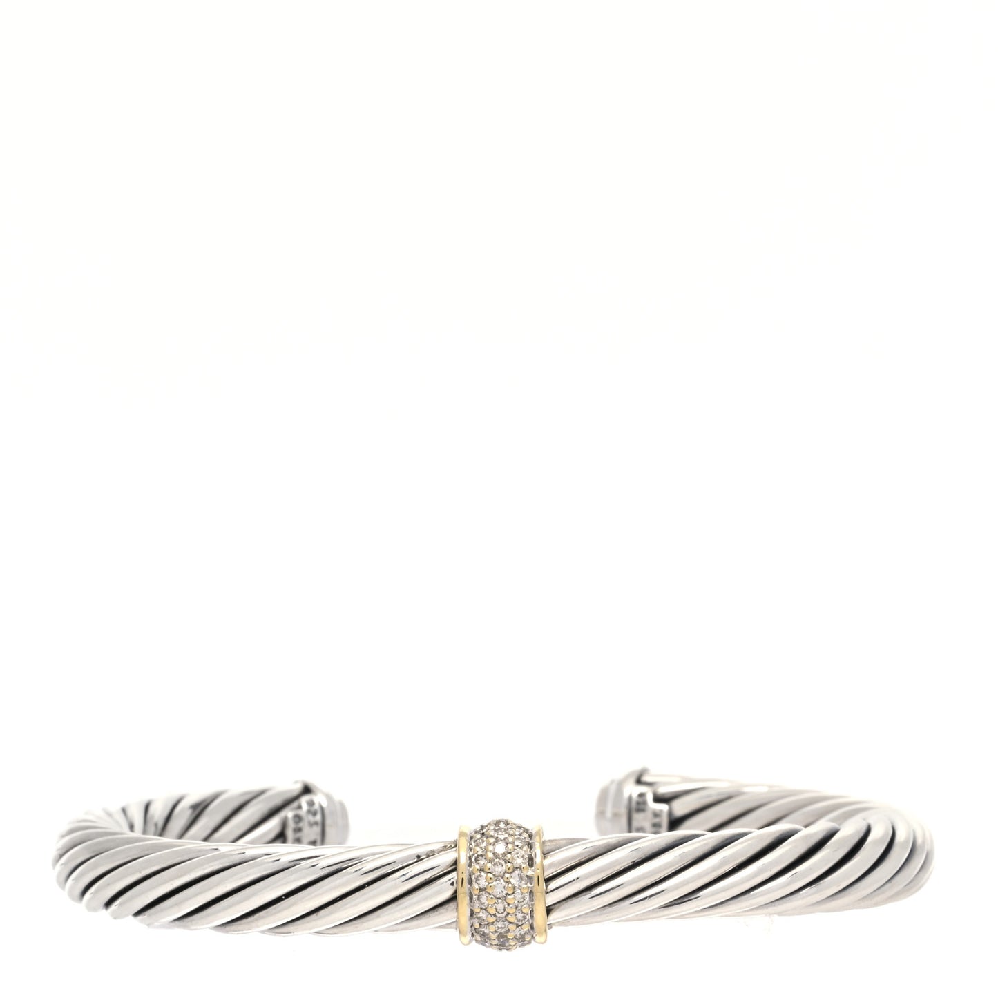 Sterling Silver 18K Yellow Gold Diamond 7mm Cable Classics Station Bracelet
