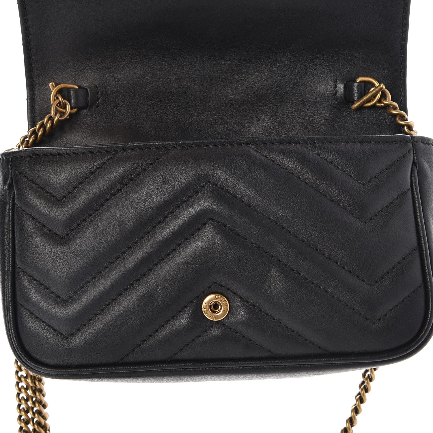 Gucci Calfskin Matelasse Super Mini GG Marmont Shoulder Bag Black 9 of 10