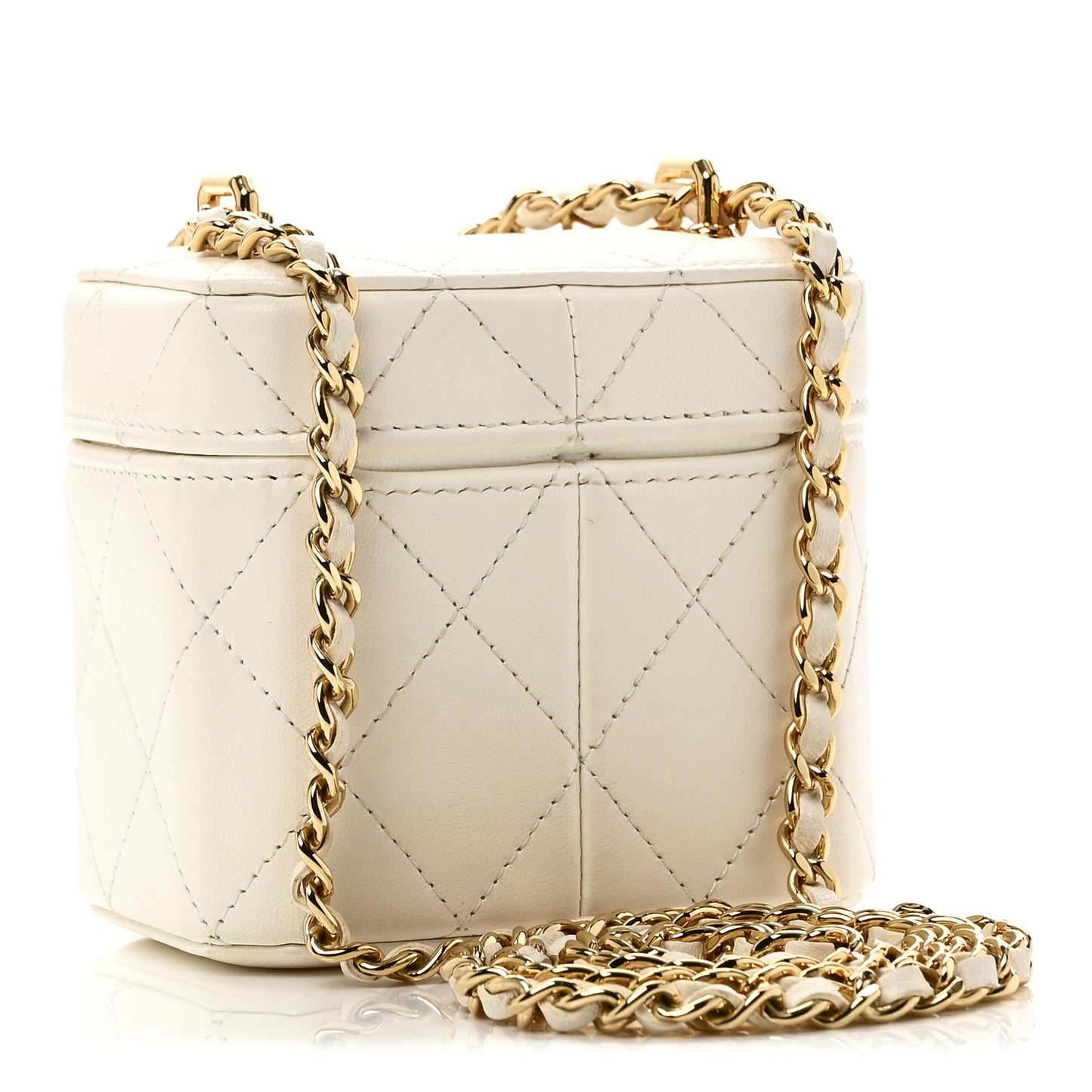 Lambskin Quilted Vanity Clutch With Chain White