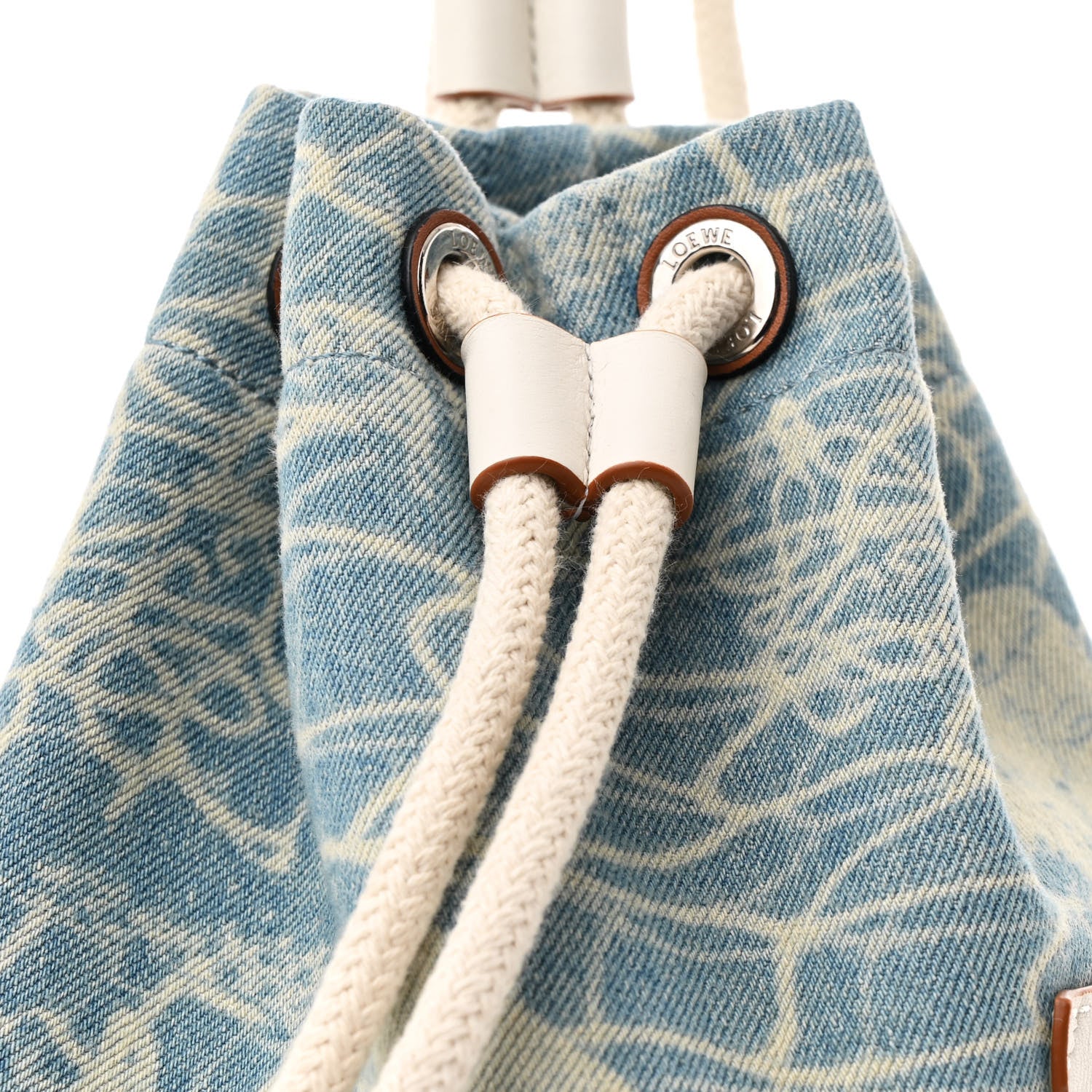 Loewe Denim Calfskin Mermaid Print Paula's Ibiza Bucket Bag Blue Tan 8 of 10