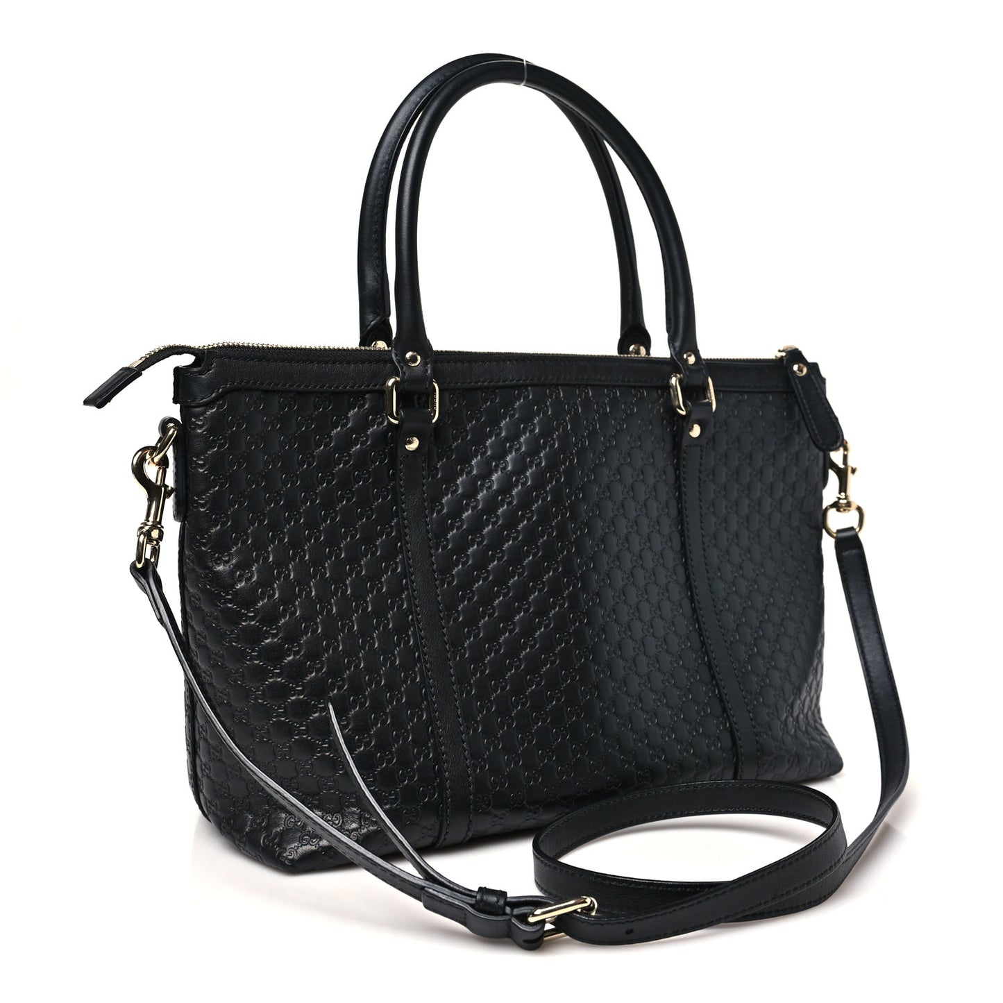 Soft Microguccissima Small Zippered Satchel Black