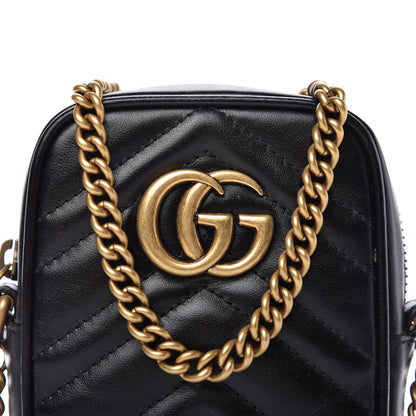 Gucci Calfskin Matelasse Mini GG Marmont Crossbody Bag Black 9 of 10