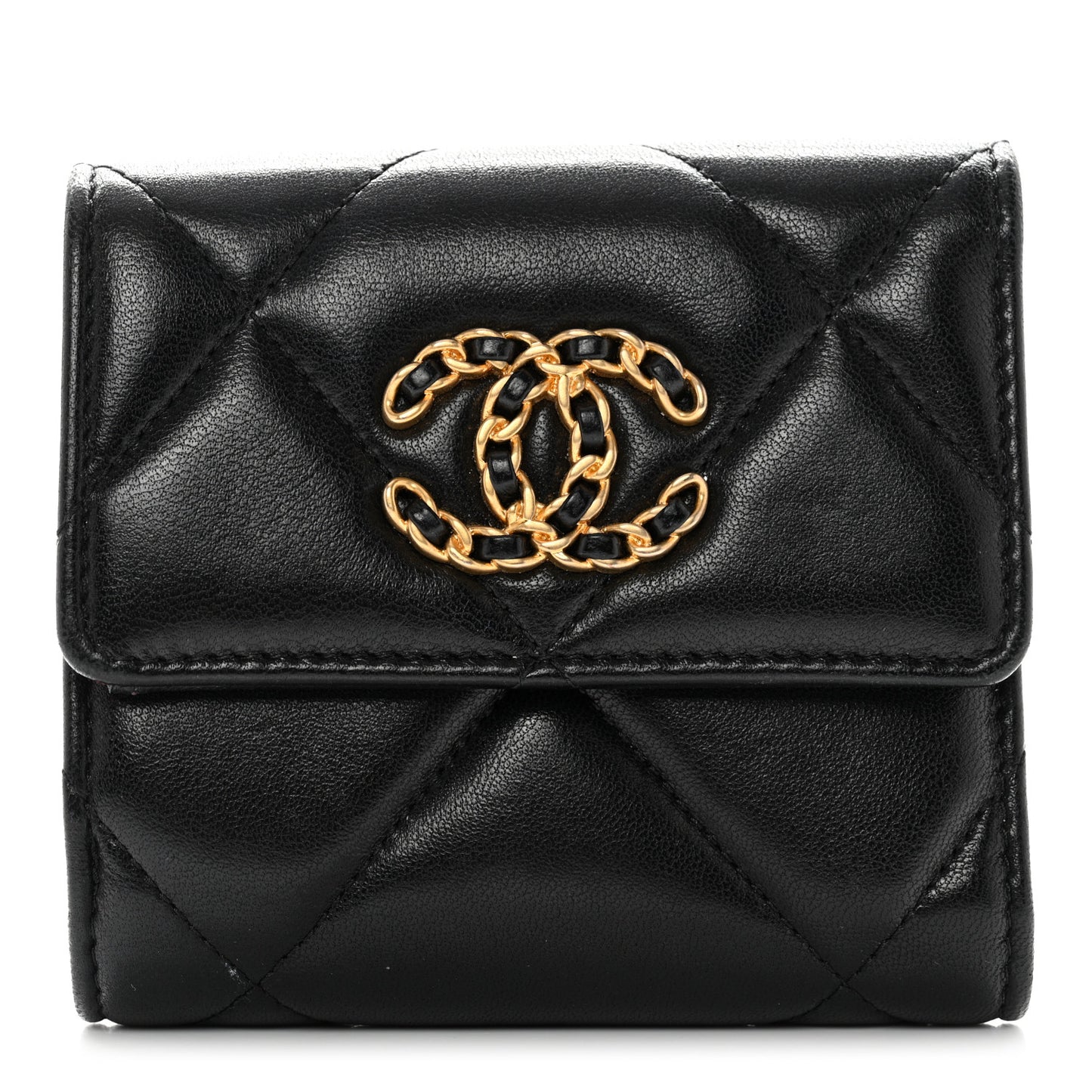 Lambskin Quilted Chanel 19 Small Flap Wallet Black