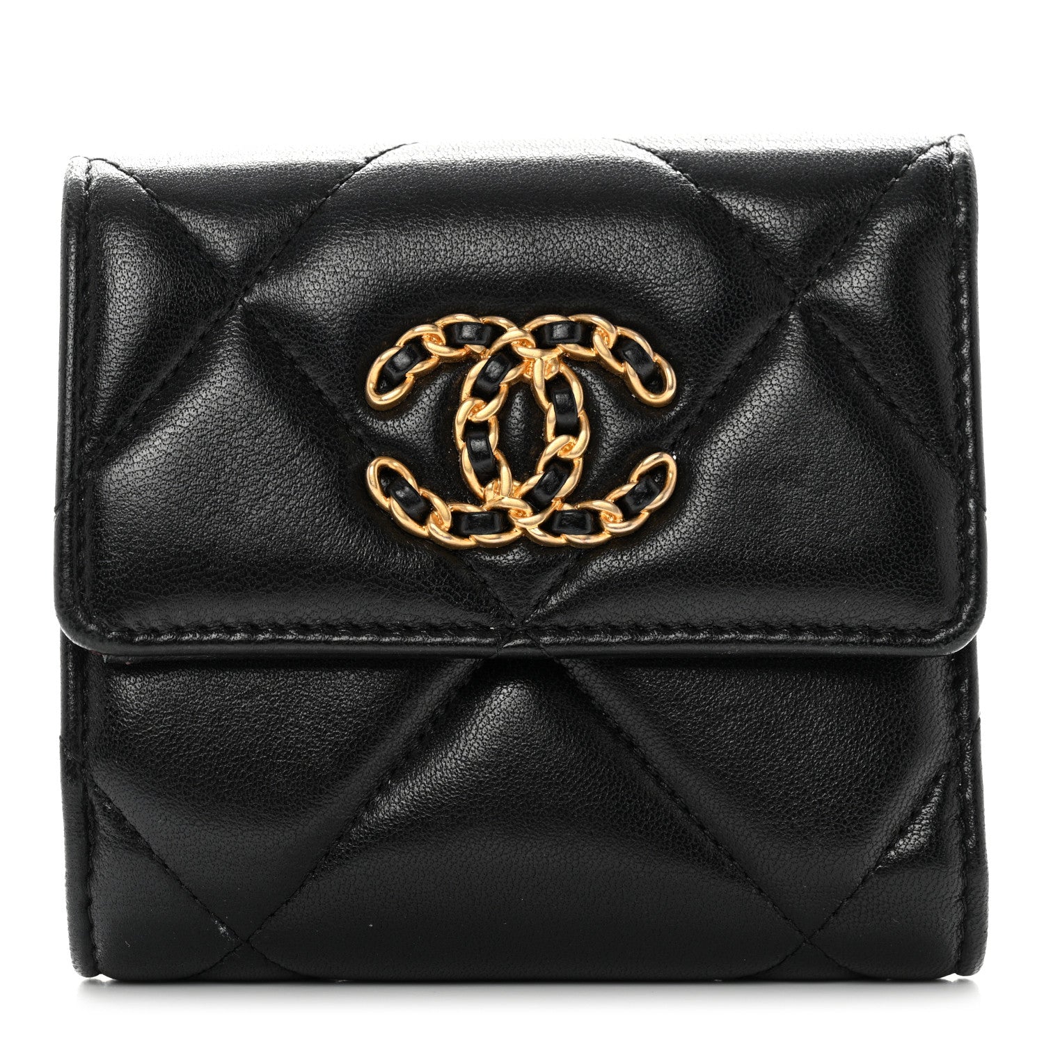Chanel Lambskin Quilted Chanel 19 Small Flap Wallet Black 1 of 8