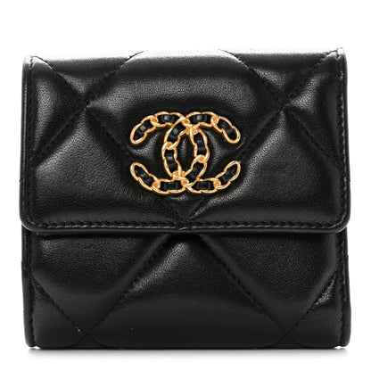 Chanel Lambskin Quilted Chanel 19 Small Flap Wallet Black 1 of 8