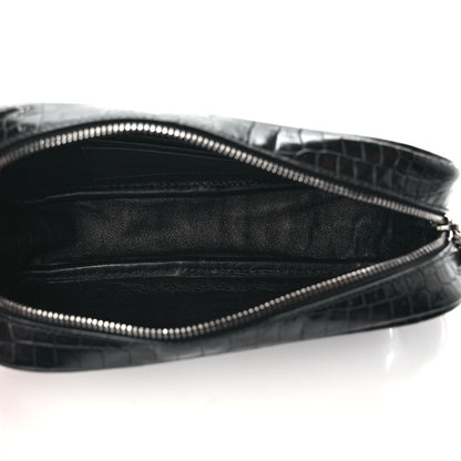 Saint Laurent Calfskin Crocodile Embossed Monogram Mini Lou Camera Bag Black 5 of 8