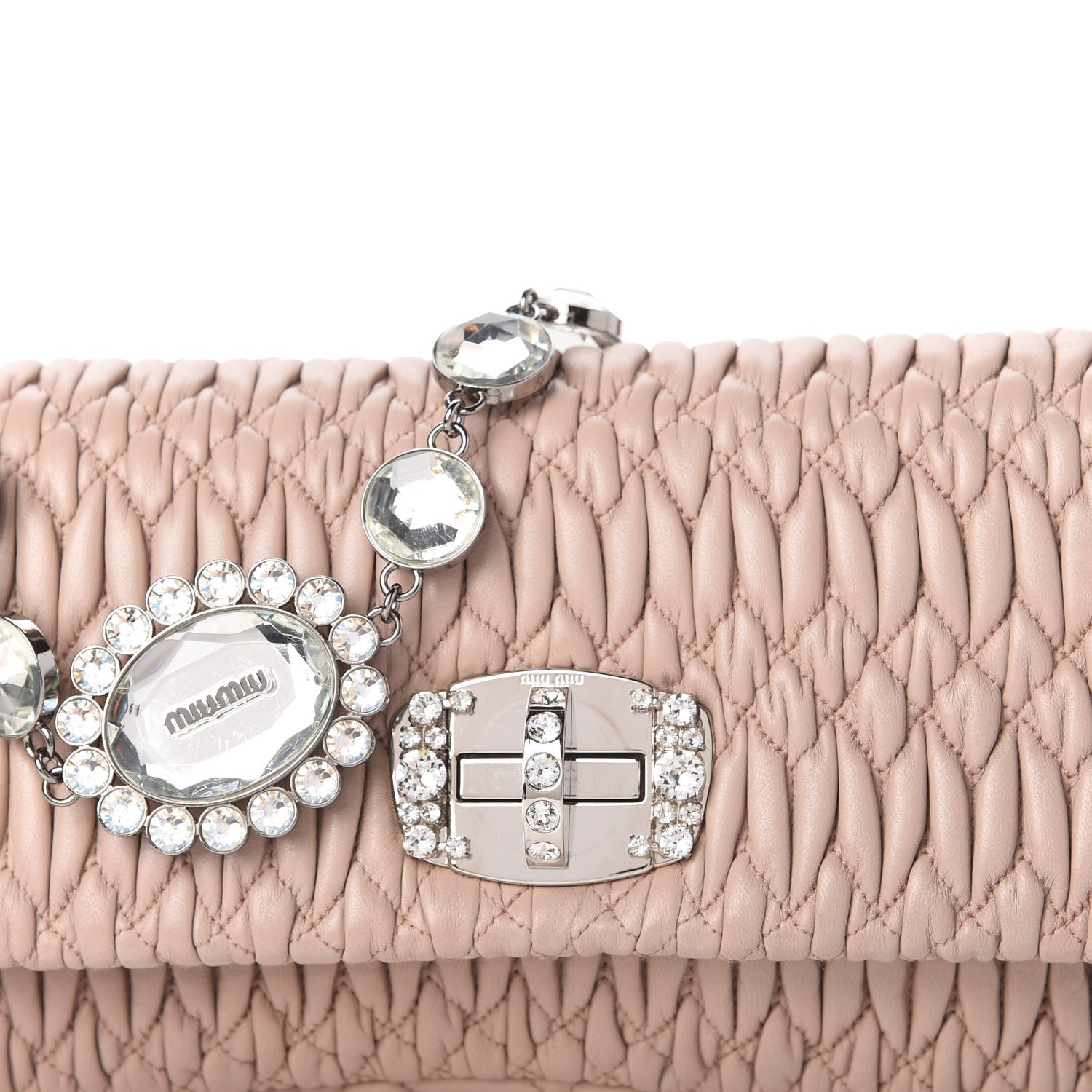 Miu Miu Nappa Matelasse Crystal Flap Clutch Cammeo 10 of 11