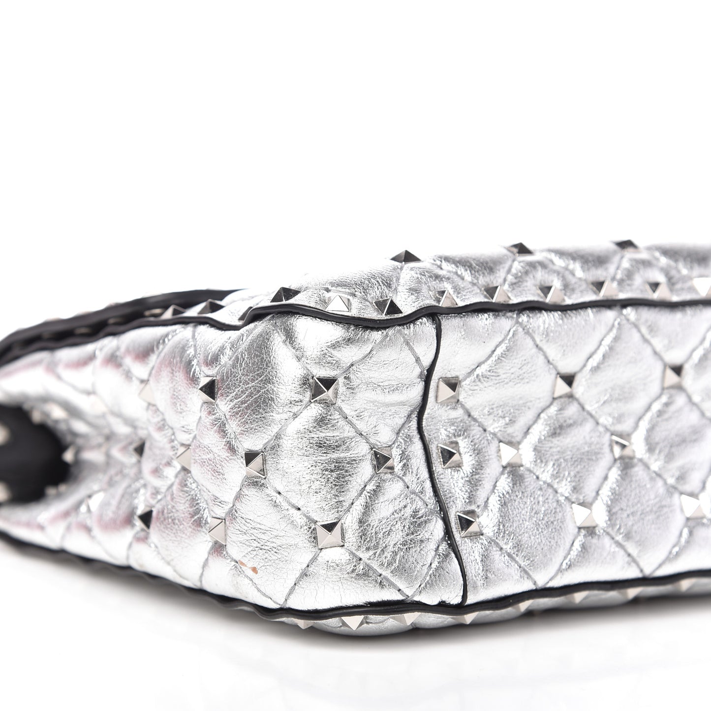 Metallic Nappa Medium Rockstud Spike Shoulder Bag Silver