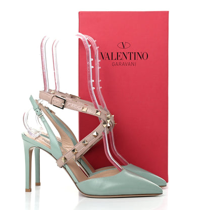 Valentino Garavani Nappa Rockstud Cross Strap Slingback 90mm Pumps 37 Morning Dew Poudre 11 of 11