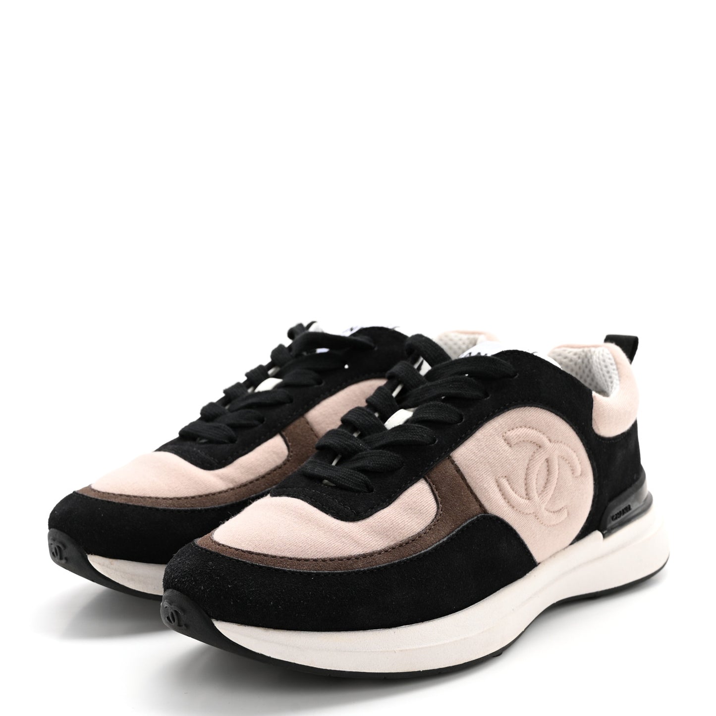 Suede Calfskin Fabric CC Sneakers 36 Dark Grey Light Pink