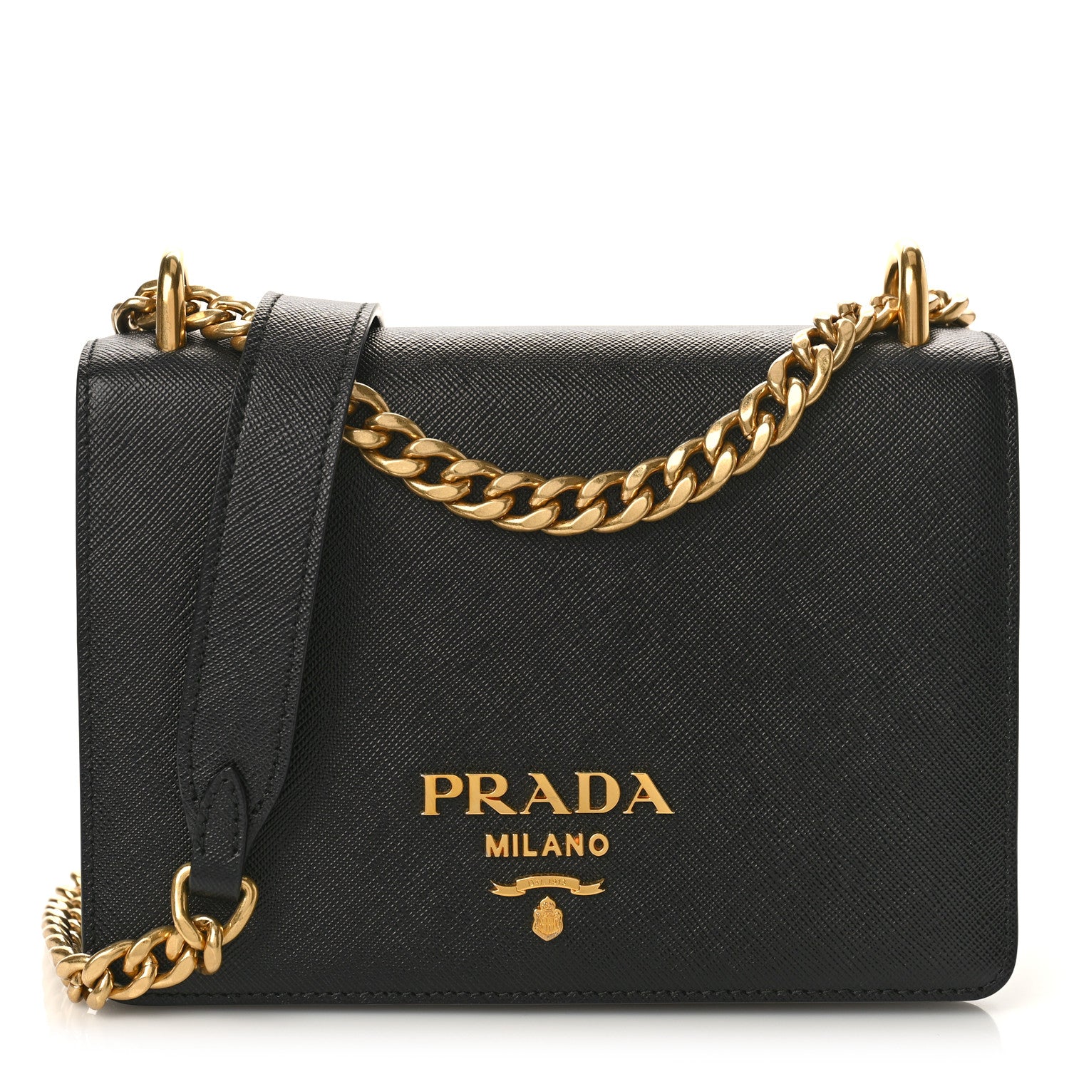 Prada Saffiano Chain Shoulder Bag Black 1 of 8