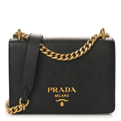 Prada Saffiano Chain Shoulder Bag Black 1 of 8