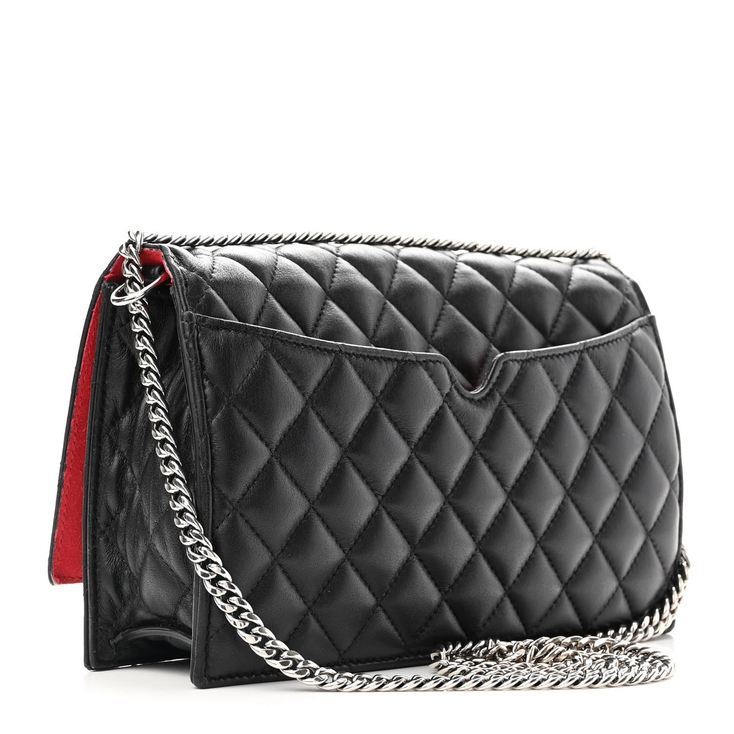 Calfskin Quilted Medium Skull Chain Crossbody Bag Black