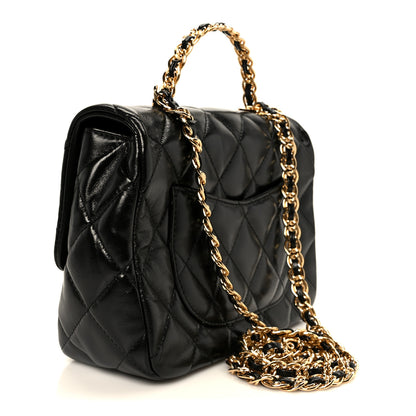 Chanel Shiny Lambskin Quilted Golden Links Top Handle Flap Black 3 of 12