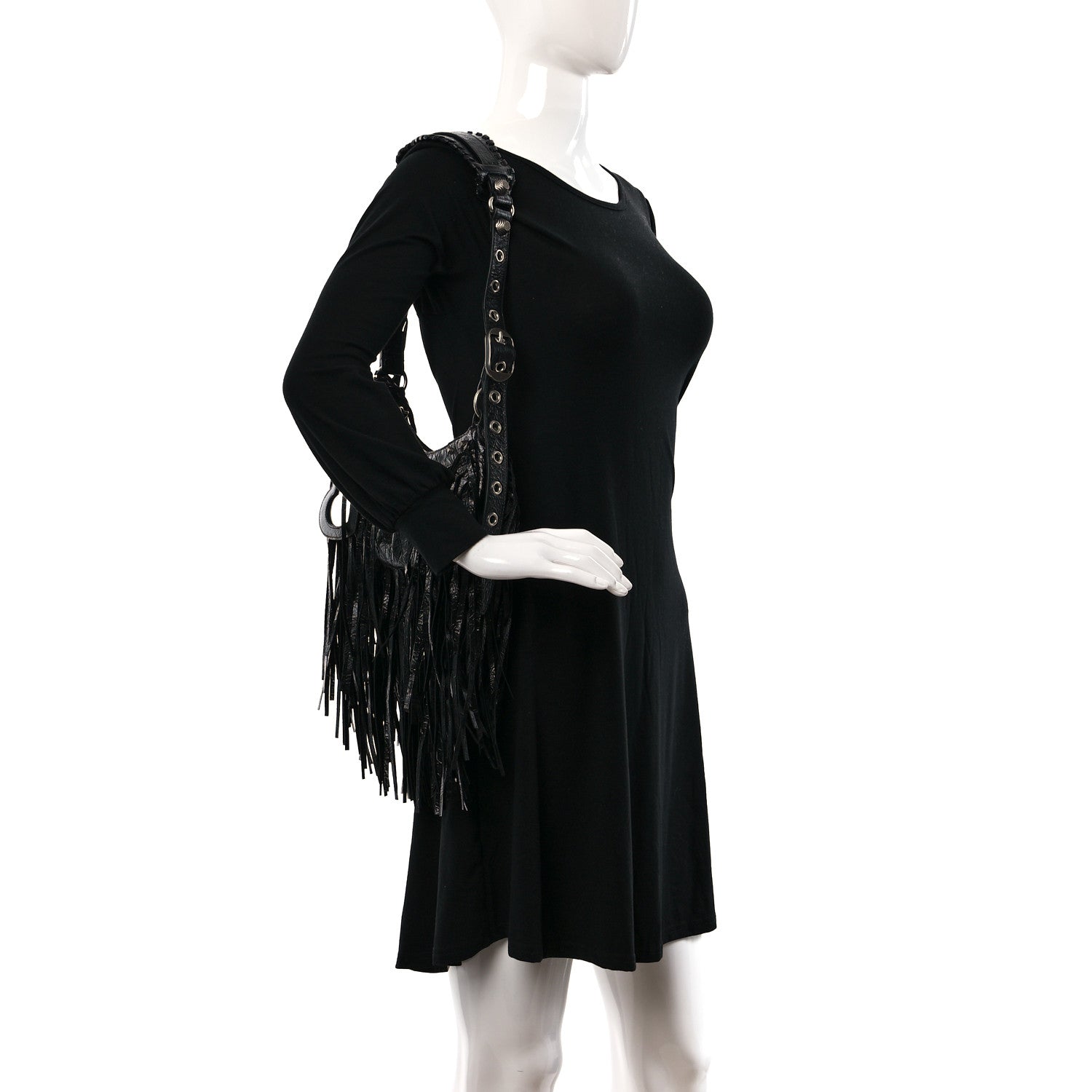 Balenciaga Agneau Arena Le Cagole Fringe Shoulder Bag XS Black 4 of 10