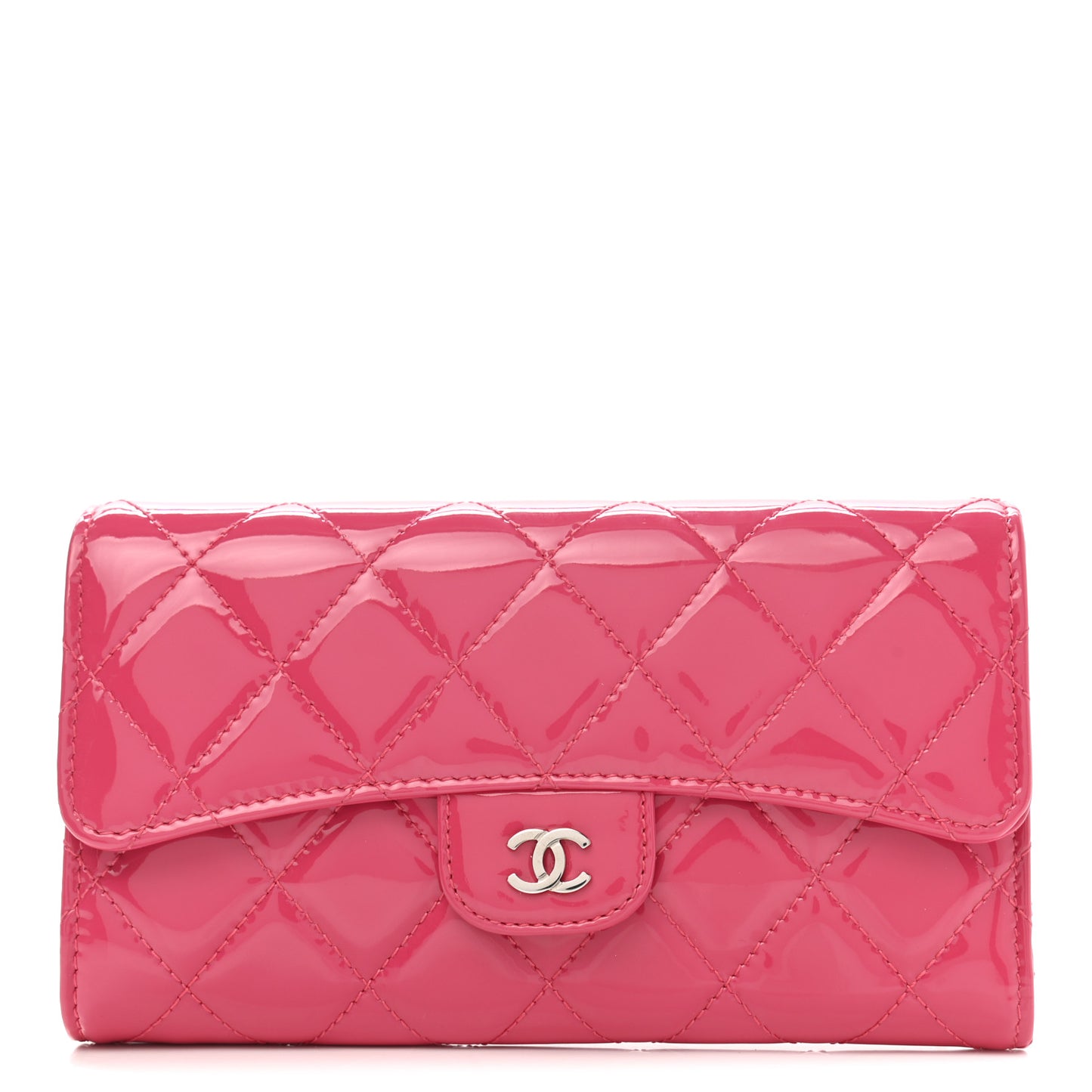 Patent Quilted Large Flap Wallet Pink