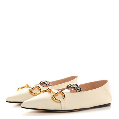 Gucci Nappa Lumiere Deva Horsebit Chain Embellished Flats 37.5 Dusty White 3 of 12