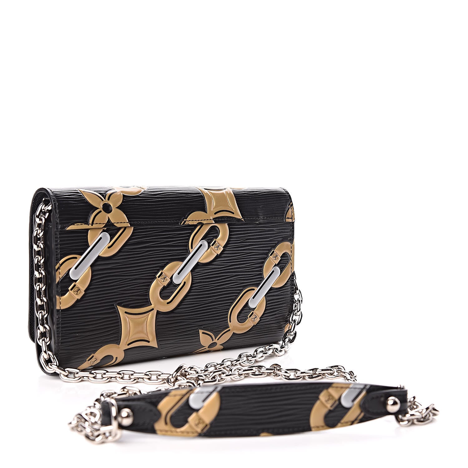 Louis Vuitton Epi Chain Flower Print Twist Chain Wallet Black 3 of 10