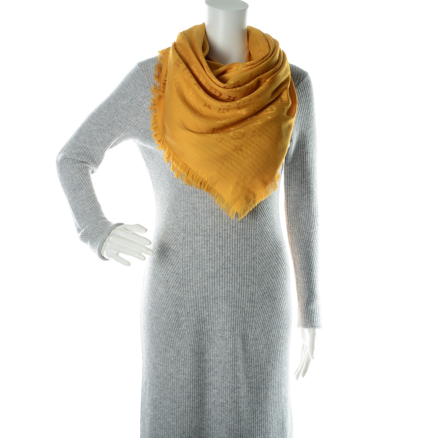 Louis Vuitton Wool Silk Monogram Shawl Safran 2 of 6