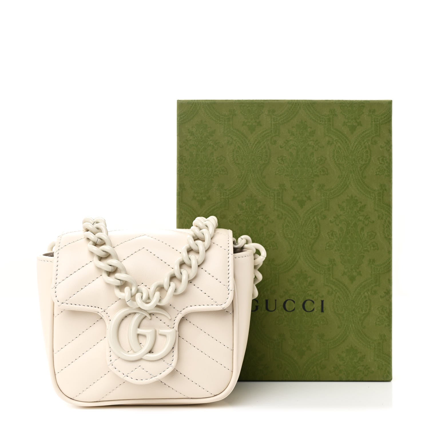 Gucci Calfskin Matelasse Monochrome GG Marmont Chain Belt Bag 95 Mystic White 11 of 11