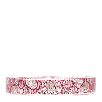 Chanel Resin Lace Crystal CC Bangle Transparent Pink 1 of 4