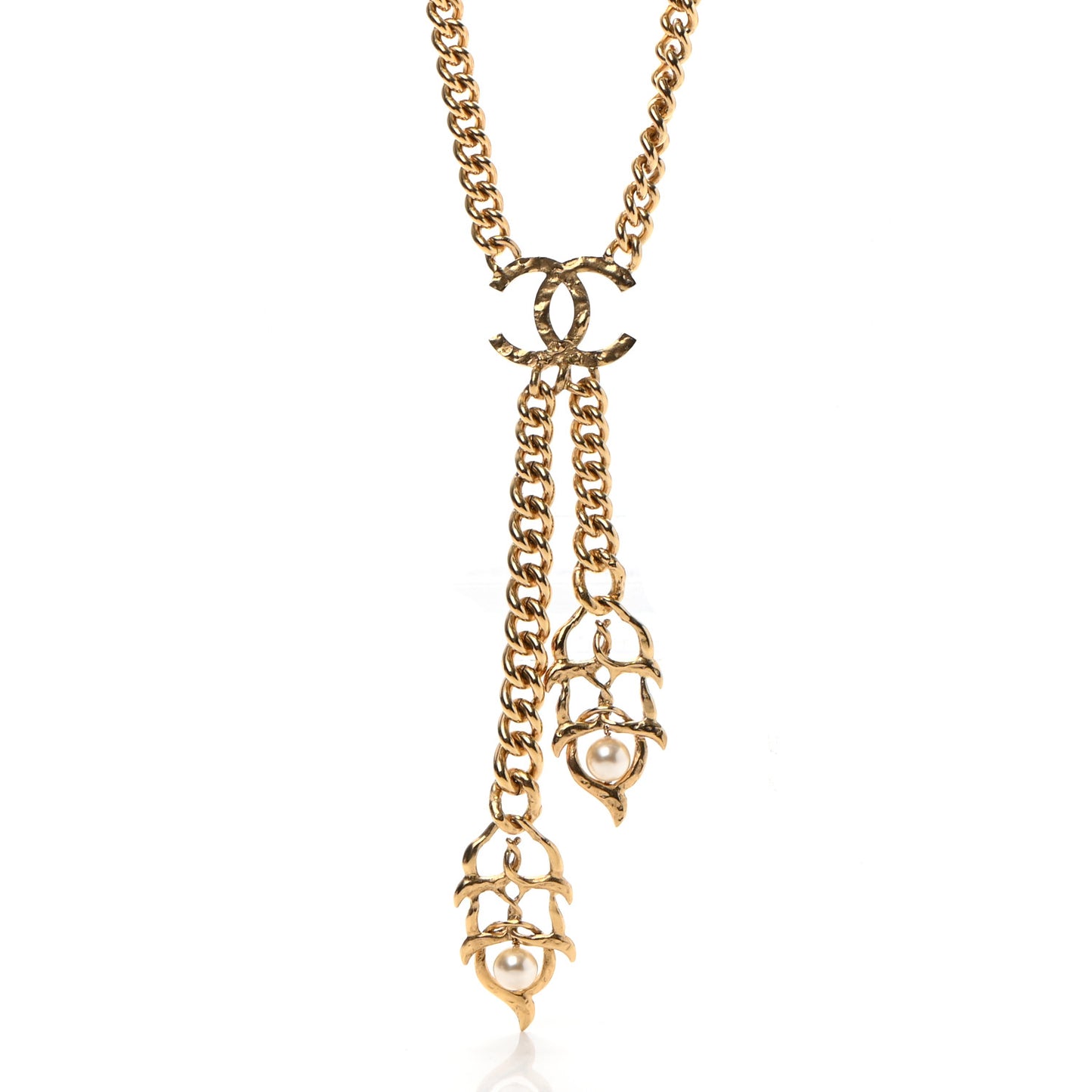 Pearl Metal CC Chain Necklace Gold