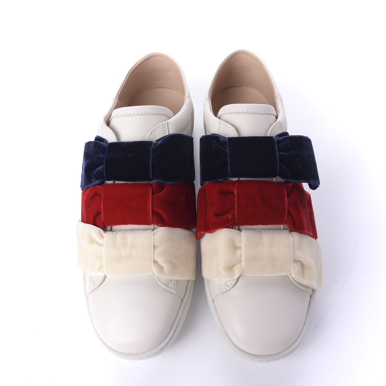 Gucci Calfskin Velvet Womens Bow Ace Sneakers 37.5 White 5 of 8
