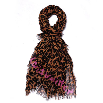 Louis Vuitton Cashmere Silk Leopard Stole Brown 1 of 6