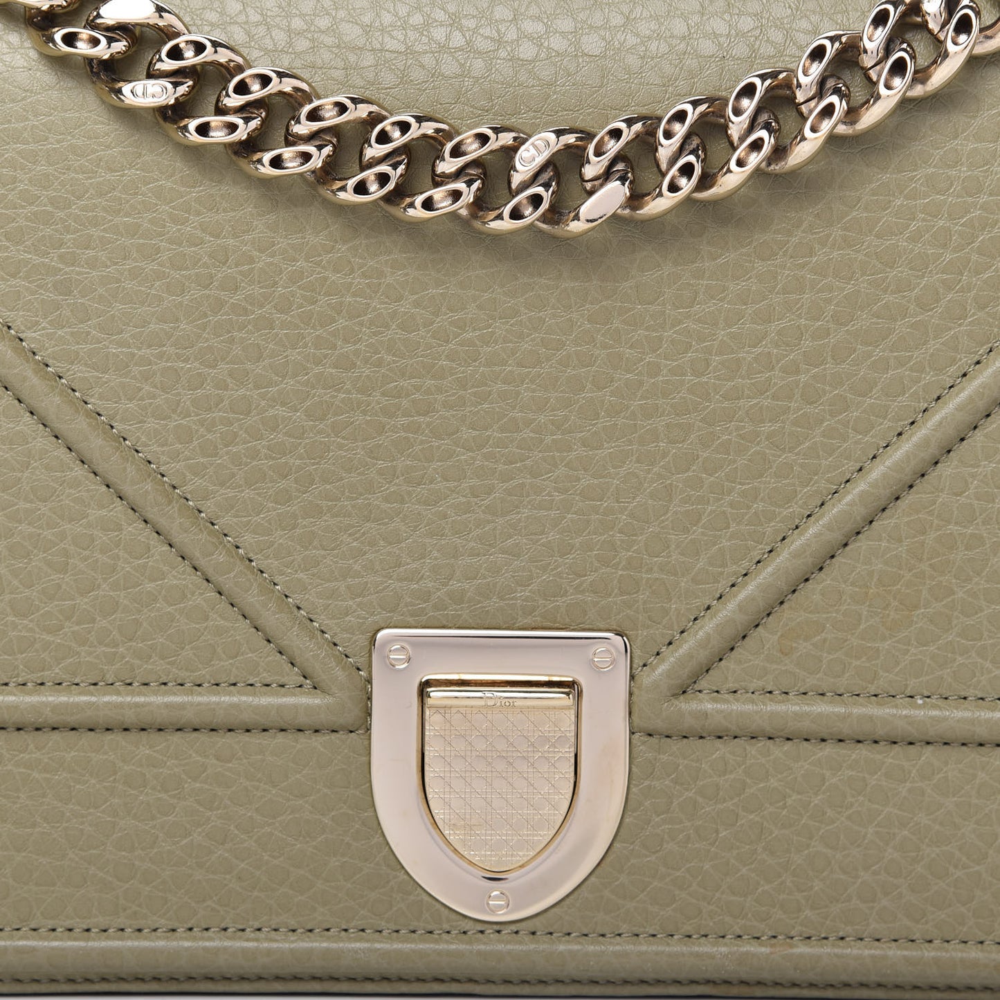 Grained Calfskin Medium Diorama Flap Bag Grey Green