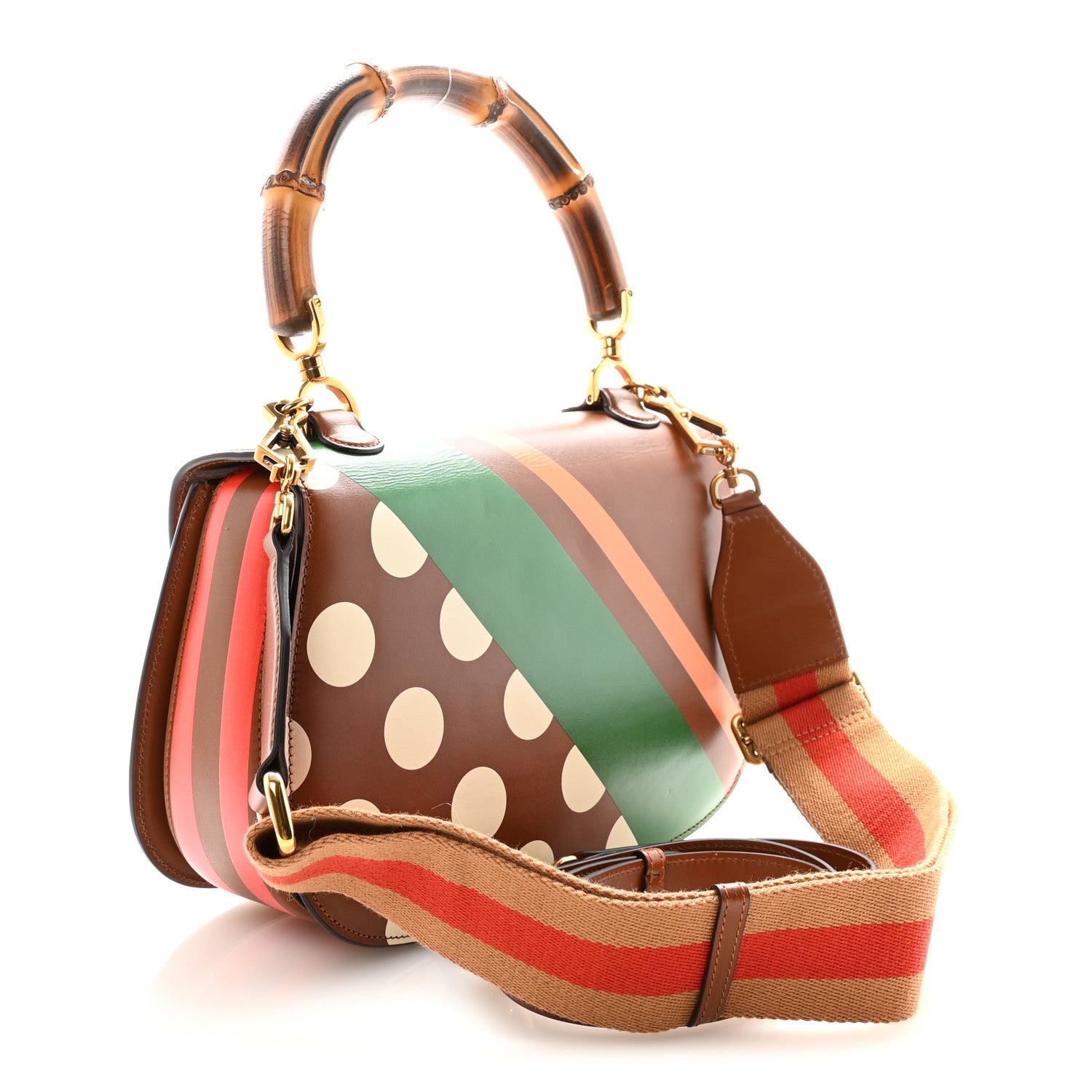 Gucci Calfskin Geometric Print Medium Bamboo 1947 Top Handle Bag Brown 3 of 9