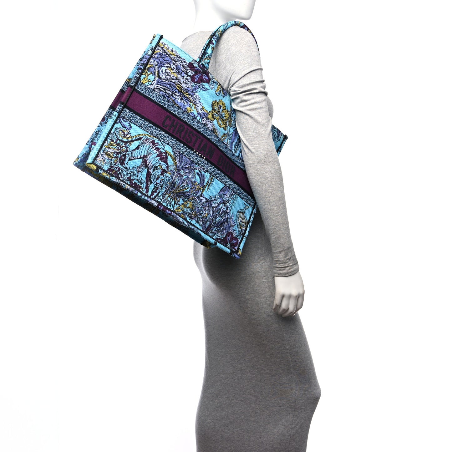 Canvas Embroidered Large Toile de Jouy Voyage Book Tote Celestial Blue