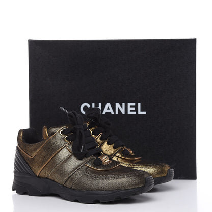 Chanel Metallic Fabric Calfskin Womens CC Sneakers 36.5 Golden Brown 9 of 9