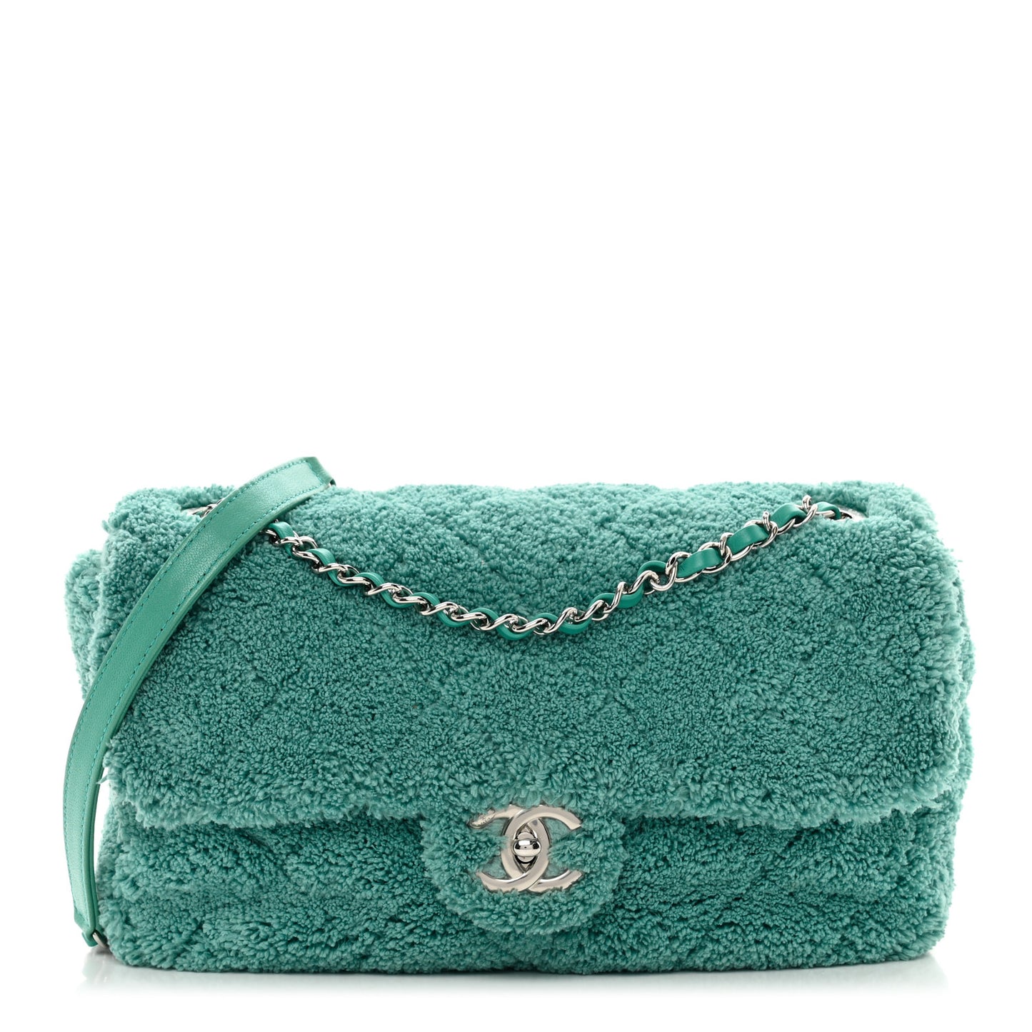 Lambskin Calfskin Mixed Fibers Quilted Medium Flap Green