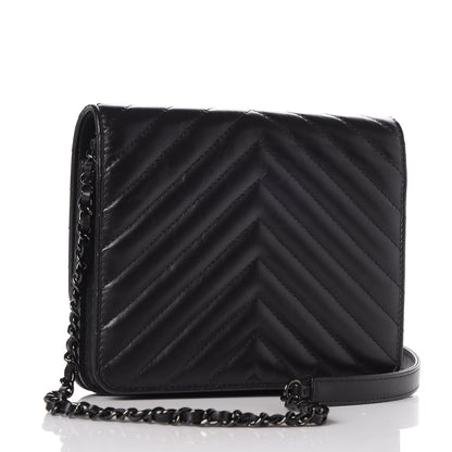 Chanel Aged Calfskin Chevron Quilted Reissue 2.55 Square Wallet On Chain WOC So Black 4 of 10