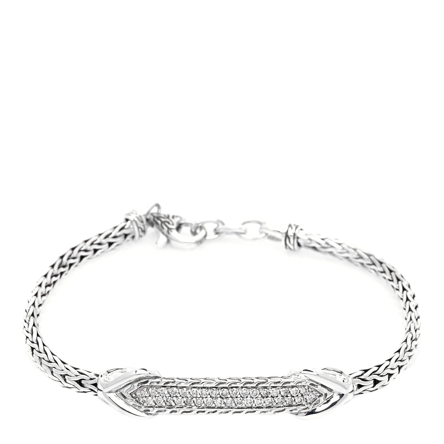 John Hardy Sterling Silver Diamond Asli Classic Chain Link ID Bracelet 1 of 5