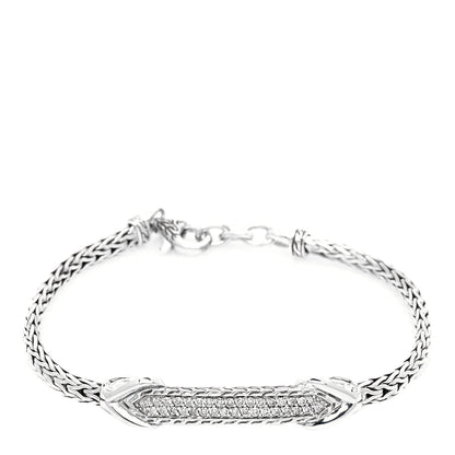 John Hardy Sterling Silver Diamond Asli Classic Chain Link ID Bracelet 1 of 5