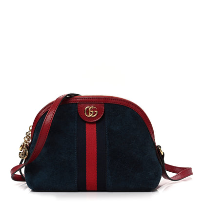 Gucci Suede Calfskin Web Small Ophidia Dome Shoulder Bag New Blue Romantic Cherry 1 of 7
