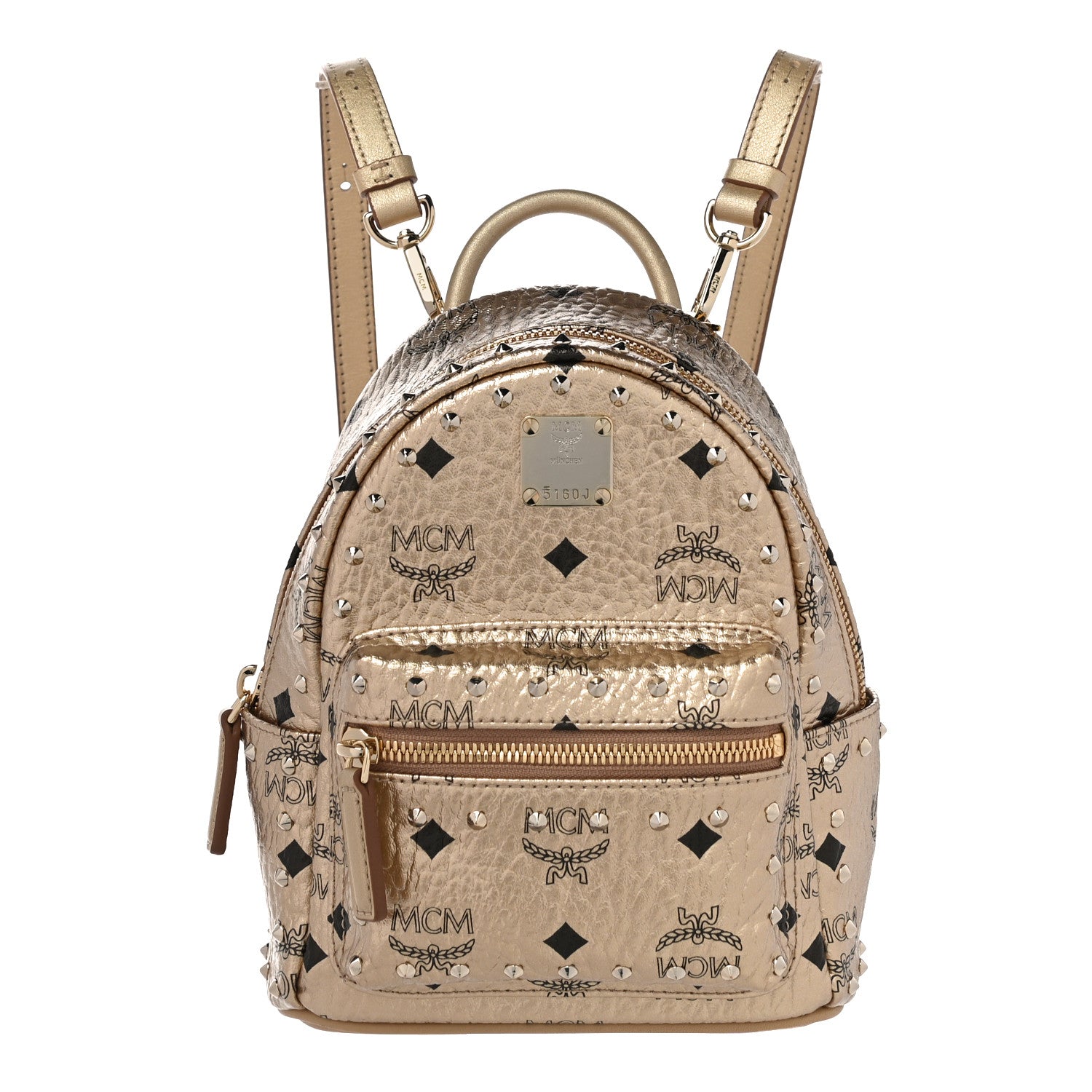 MCM Visetos Studded X-Mini Stark Backpack Berlin Gold 1 of 10