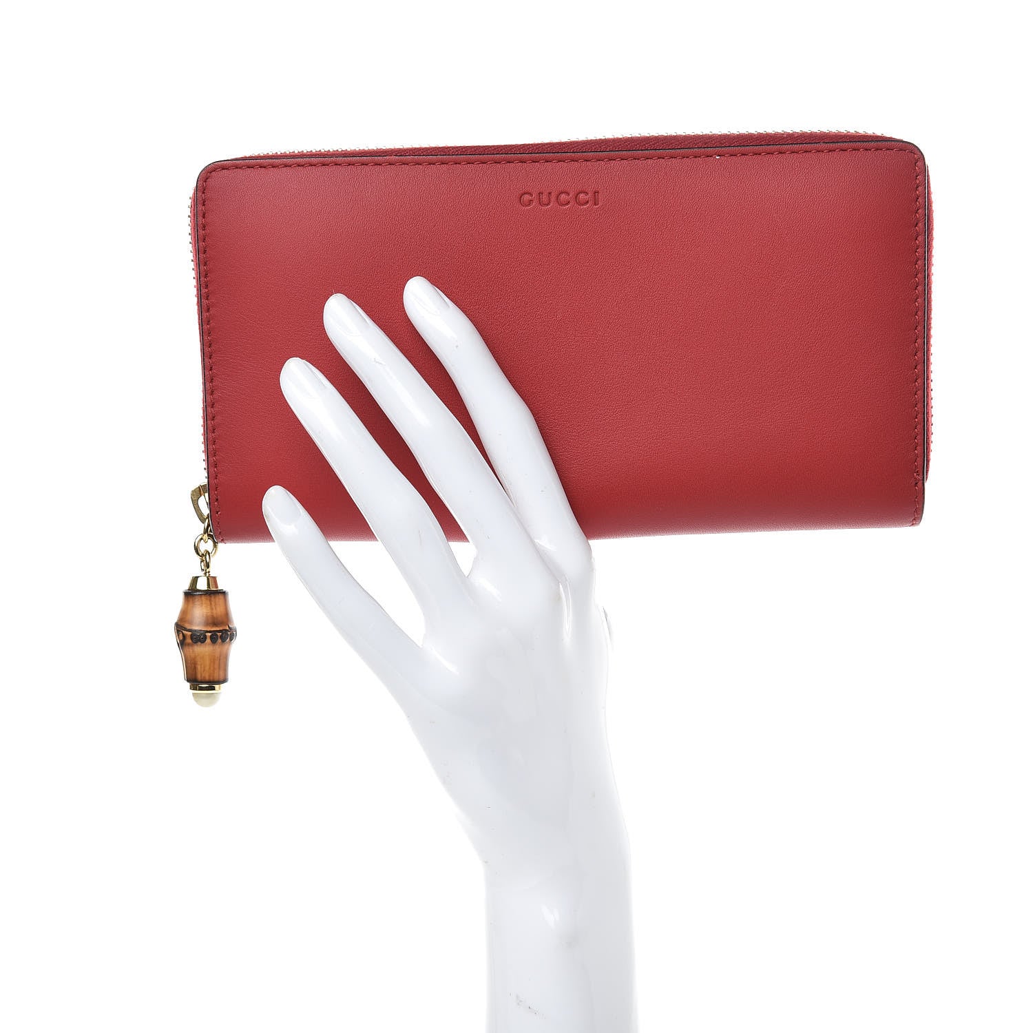 Gucci Calfskin Bamboo Round Zip Long Wallet Red 2 of 8