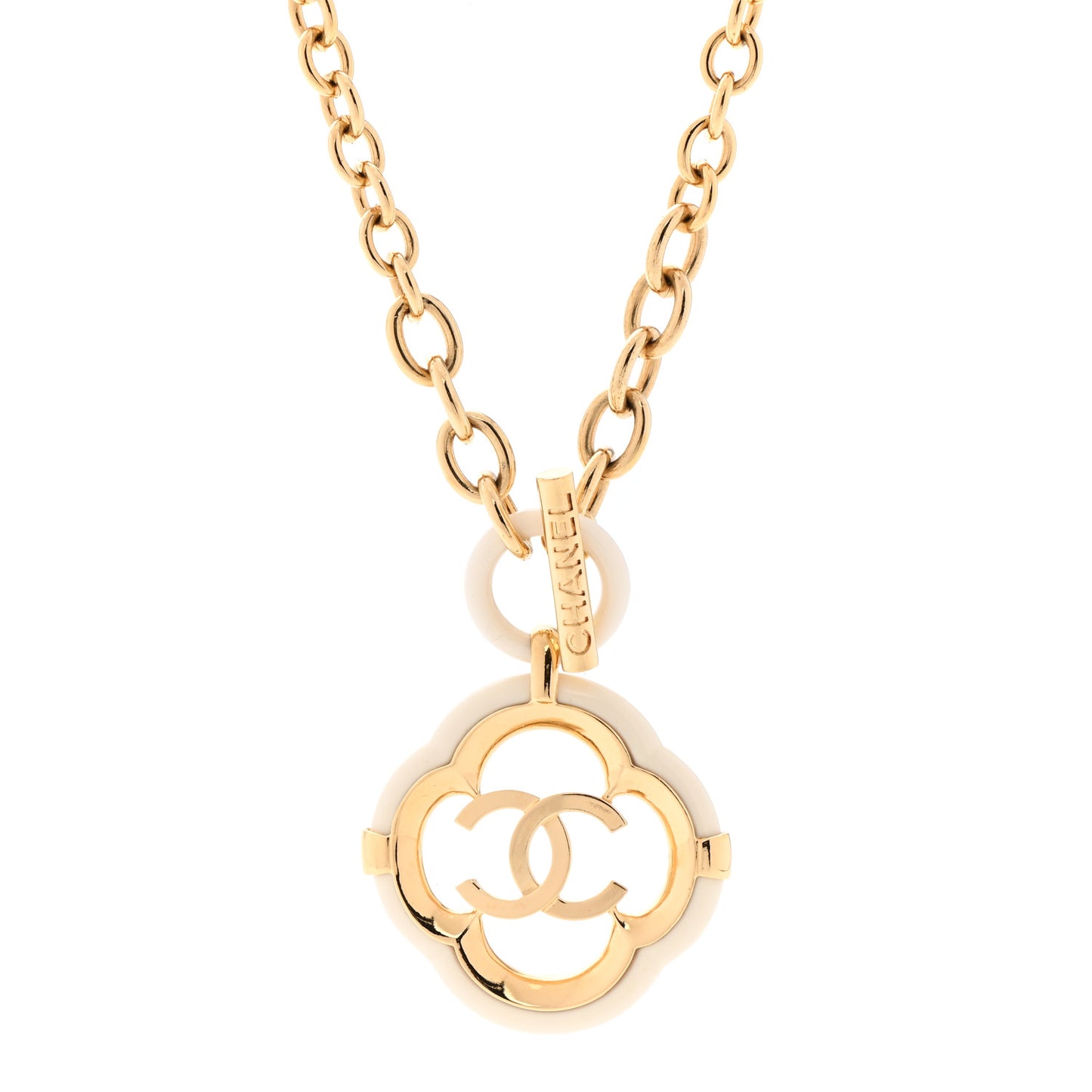 Resin CC Medallion Choker Chain Necklace Gold Ivory