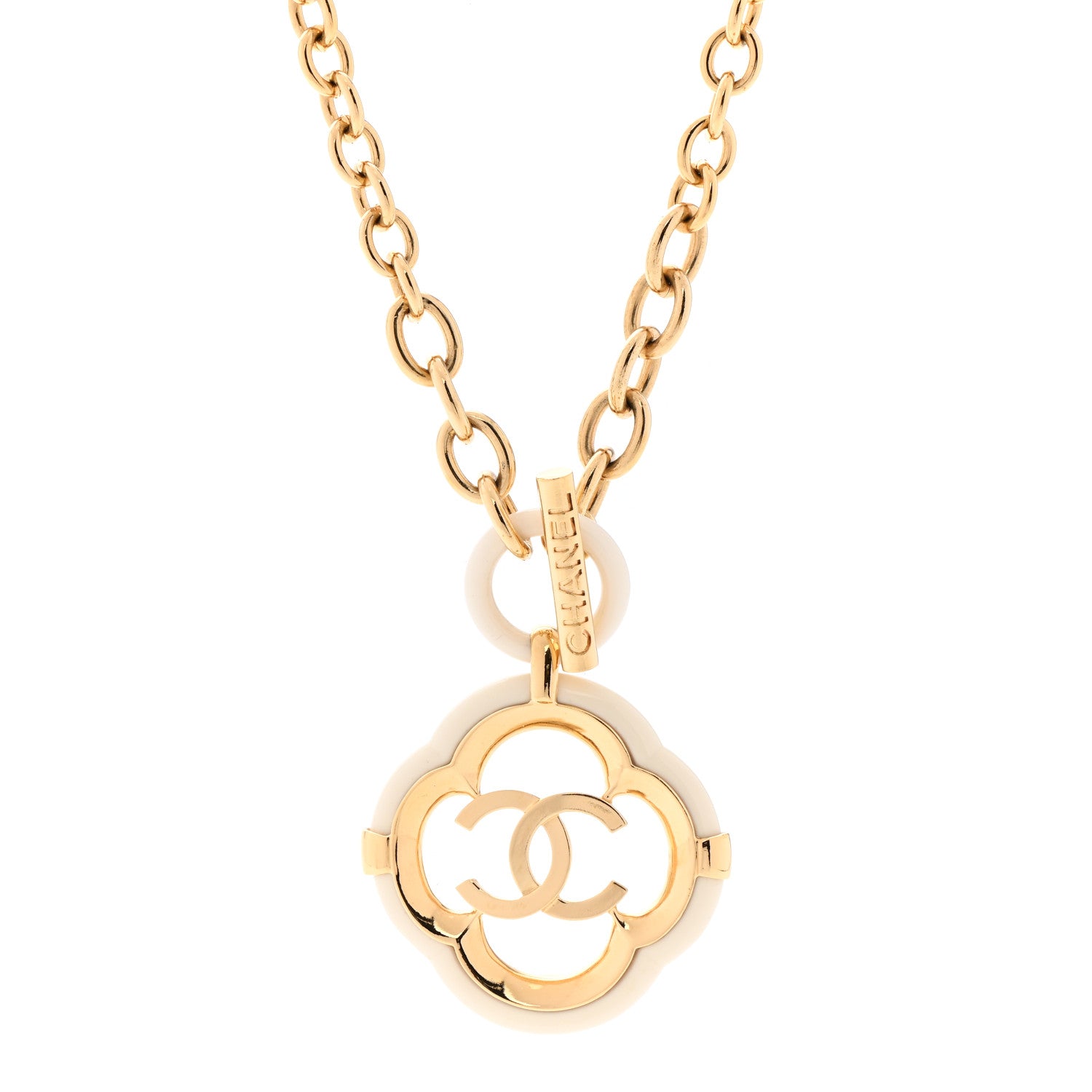 Chanel Resin CC Medallion Choker Chain Necklace Gold Ivory 1 of 6