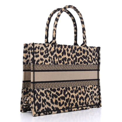 Christian Dior Canvas Mizza Embroidered Medium Leopard Book Tote Beige 2 of 4