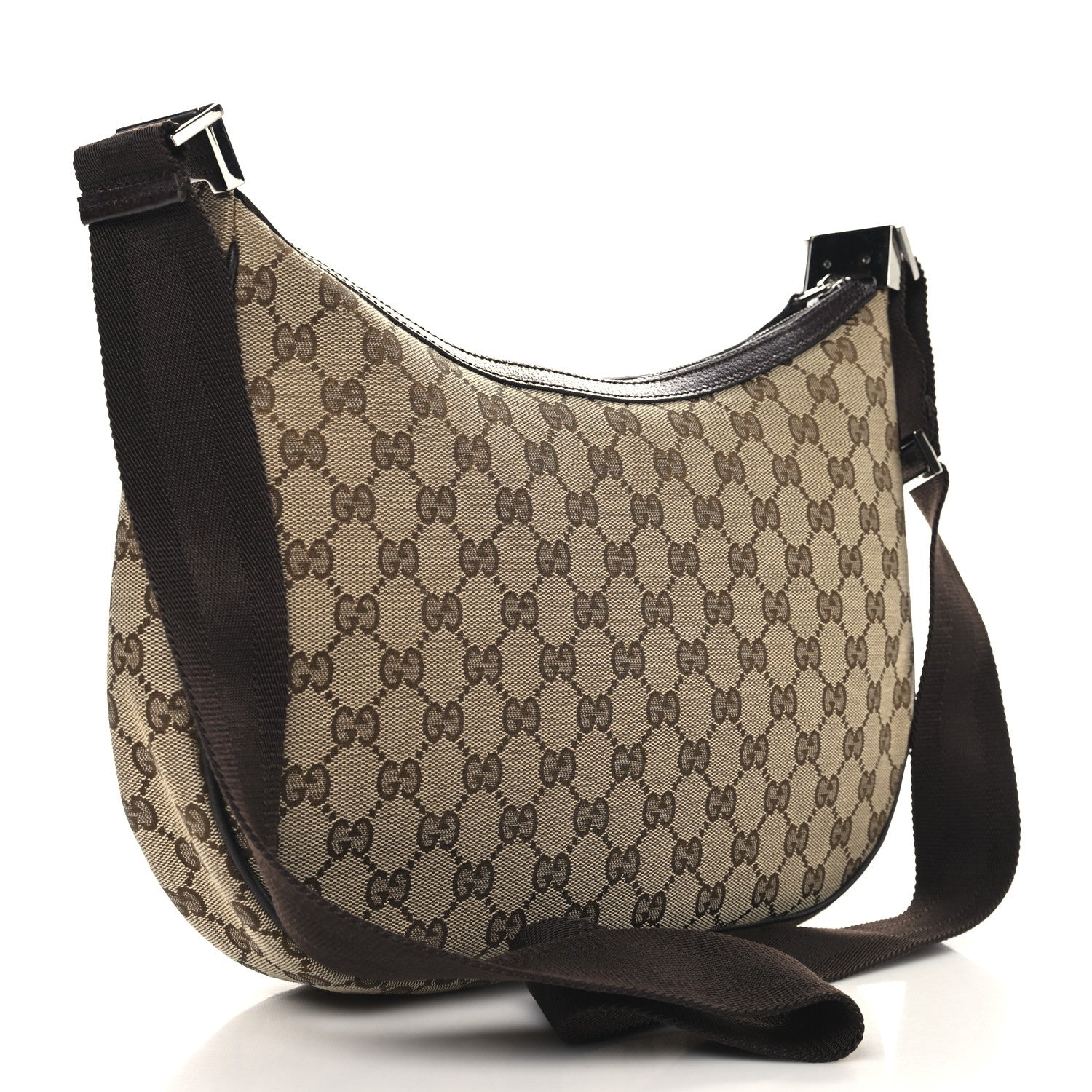 Gucci Monogram Medium Half Moon Hobo Dark Brown 3 of 11