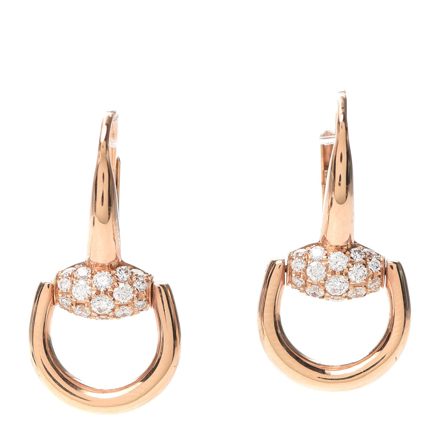 Gucci 18K Rose Gold Diamond Horsebit Drop Earrings 1 of 6