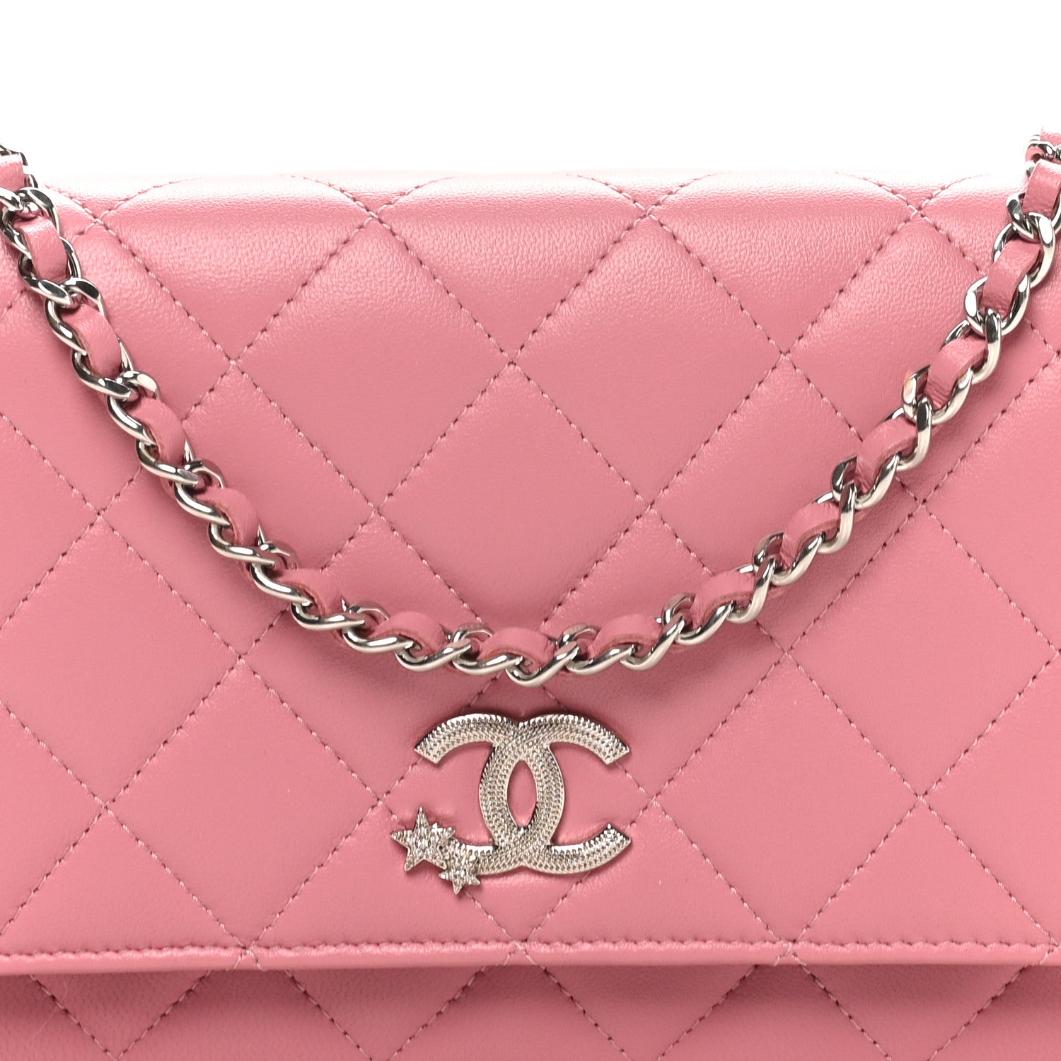 Chanel Lambskin Quilted Crystal Star Wallet On Chain WOC Pink 8 of 11