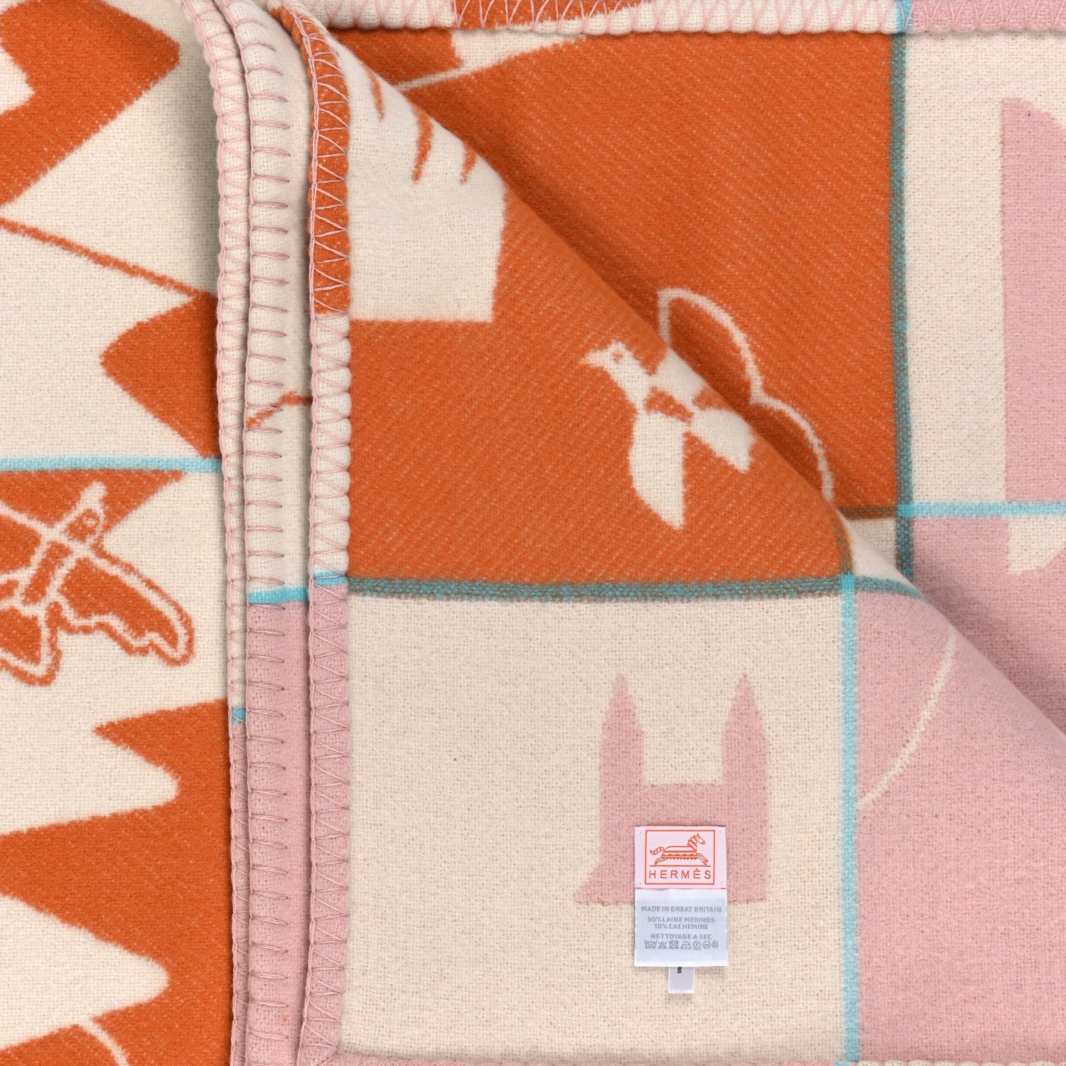 Hermes Wool Cashmere Avalon Epopee Blanket Mandarine Rose 3 of 3