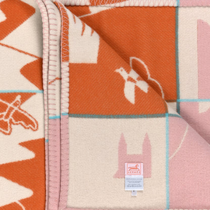 Hermes Wool Cashmere Avalon Epopee Blanket Mandarine Rose 3 of 3